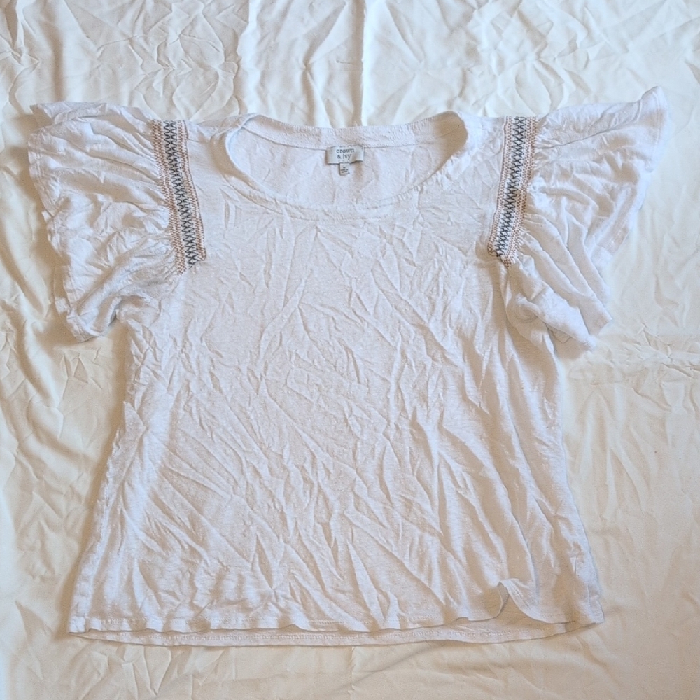 White Ruffled Sleeve Top
